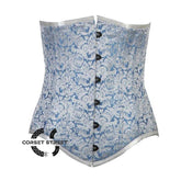 Baby Blue Brocade Double Bone Longline Gothic Underbust Bustier Corset